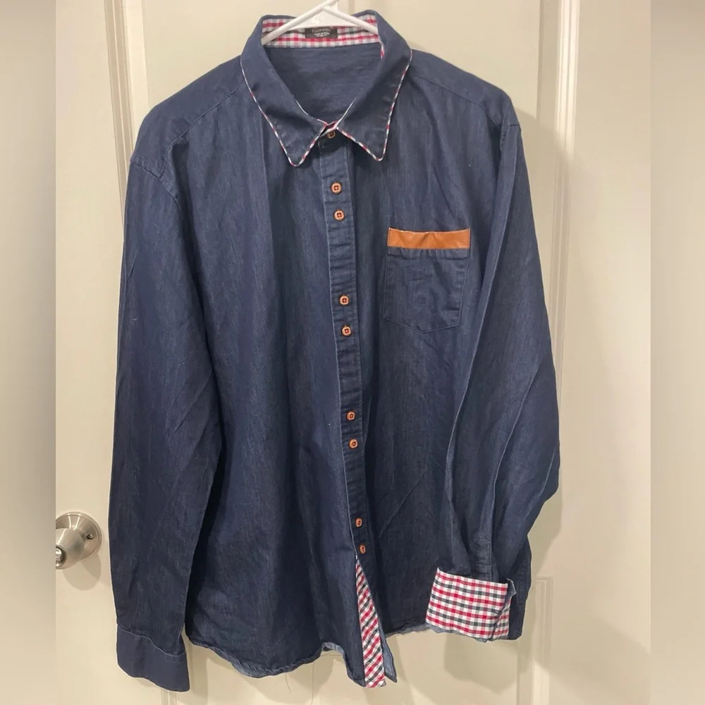 Men's Casual Button Down Shirts - Blue and Black - Picture 9 of 12